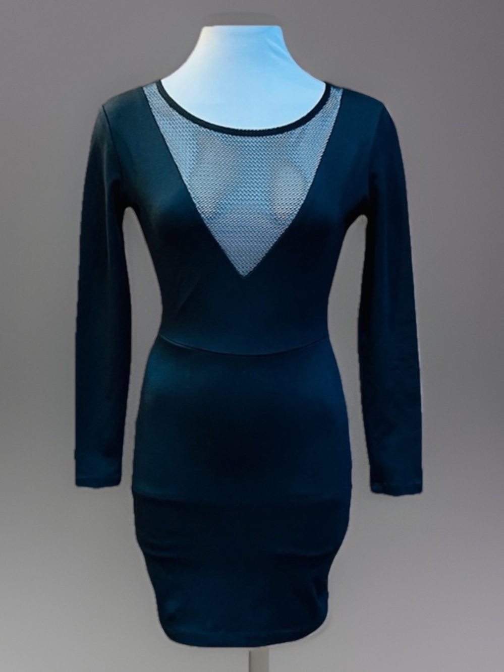 Stunning David Lerner New York Black Body Con V Neck Mesh Panel Dress sz S